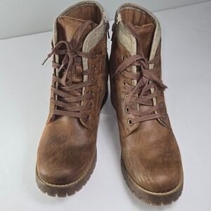 Carlos by Carlos Santana Brown Lace Up Side Zip Block Heel Ankle Boots 10